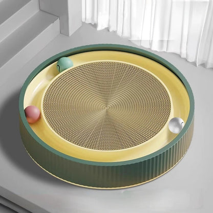 Katzen Kratzpappe, Runde Kratzplatte Mit Interaktives Katzen Spielzeug, Durchmesser 45 cm, Verfügbar in Grün, Weiß und Blau