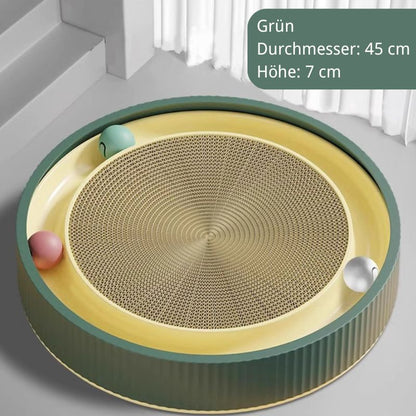 Katzen Kratzpappe, Runde Kratzplatte Mit Interaktives Katzen Spielzeug, Durchmesser 45 cm, Verfügbar in Grün, Weiß und Blau