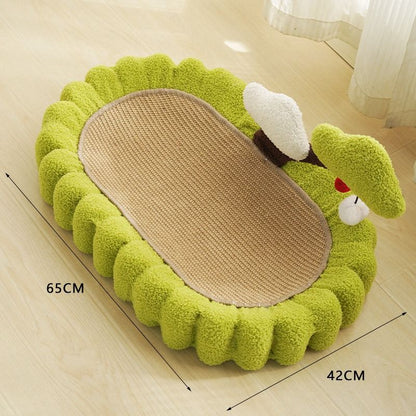 Kratzpappe Katze, Multifunktionale Sisal Kratzmatte für Katzen, Katzenmöbel mit Spielzeug und Baumdekor, Grün oder Braun