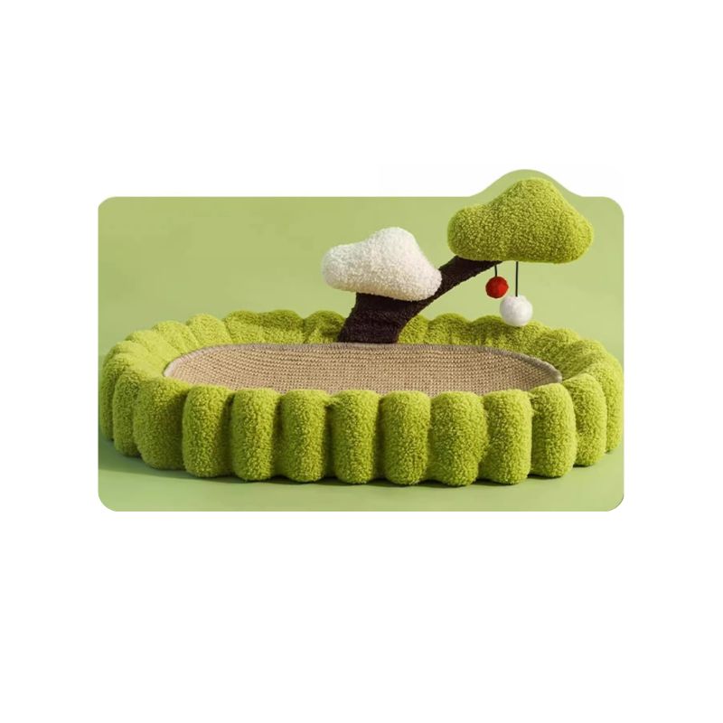 Kratzpappe Katze, Multifunktionale Sisal Kratzmatte für Katzen, Katzenmöbel mit Spielzeug und Baumdekor, Grün oder Braun