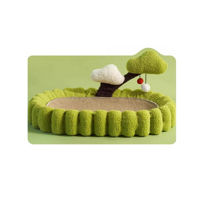 Kratzpappe Katze, Multifunktionale Sisal Kratzmatte für Katzen, Katzenmöbel mit Spielzeug und Baumdekor, Grün oder Braun