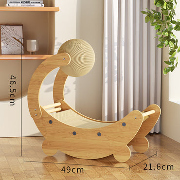 Kratzmöbel Katze, Kratzbrett für Katzen in Schiffsform mit robustem Sisalball, Stabiles Lounge-Bett