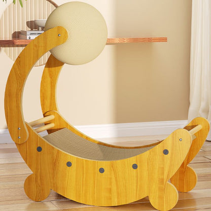 Kratzmöbel Katze, Kratzbrett für Katzen in Schiffsform mit robustem Sisalball, Stabiles Lounge-Bett