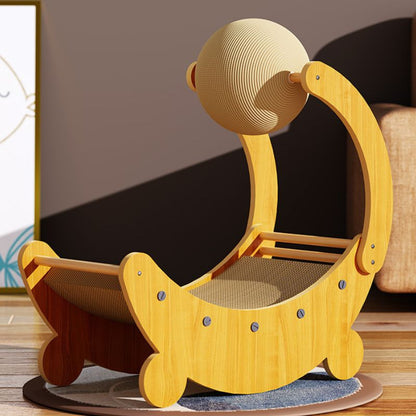 Kratzmöbel Katze, Kratzbrett für Katzen in Schiffsform mit robustem Sisalball, Stabiles Lounge-Bett