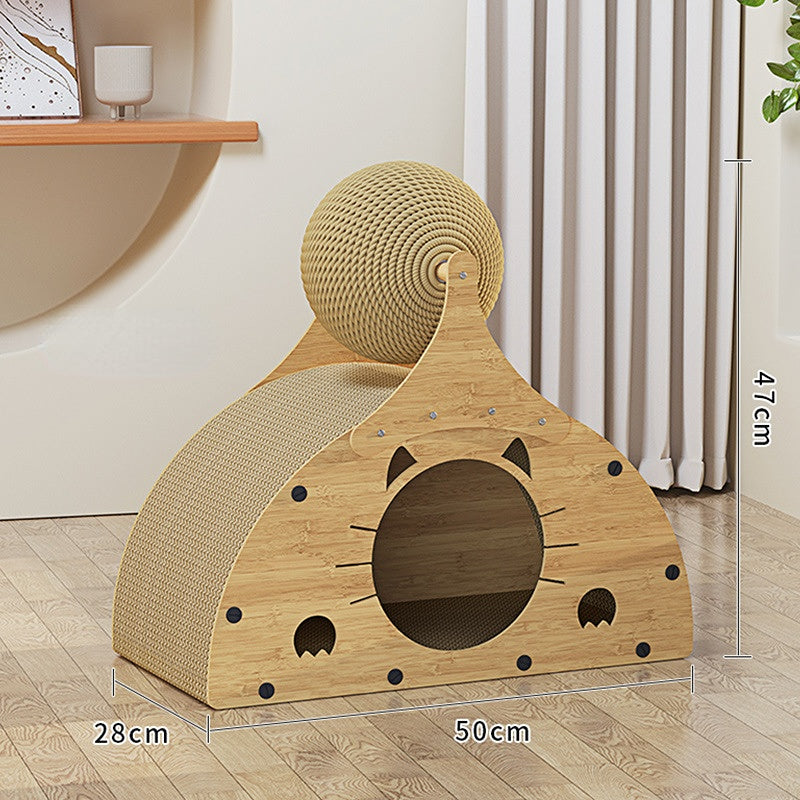 Katzenhöhle, Katzenförmiges Loch, Katzenbett, Wellpappe Kratzbrett mit Sisal Kratzball für Katze stundenlangen Spaß
