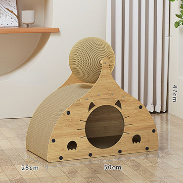 Katzenhöhle, Katzenförmiges Loch, Katzenbett, Wellpappe Kratzbrett mit Sisal Kratzball für Katze stundenlangen Spaß