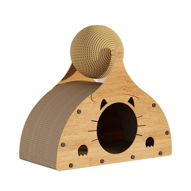 Katzenhöhle, Katzenförmiges Loch, Katzenbett, Wellpappe Kratzbrett mit Sisal Kratzball für Katze stundenlangen Spaß