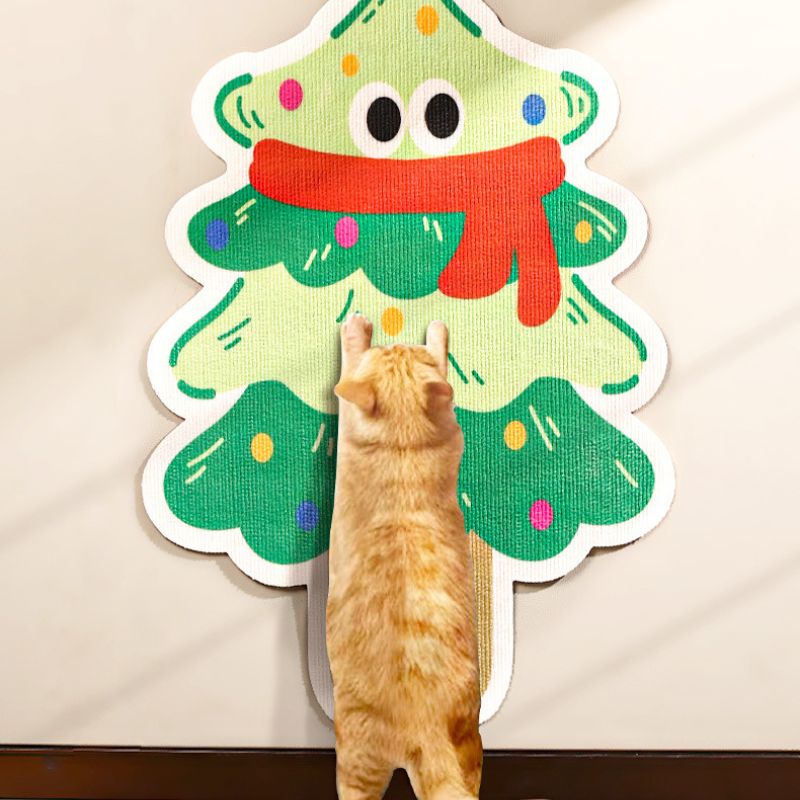 Kratzmatte Wand, Katzenkratzmatte im Weihnachtsbaum-Design, Kratzteppich für Sofa Möbel Tür Kratzschutz, 50x 80cm