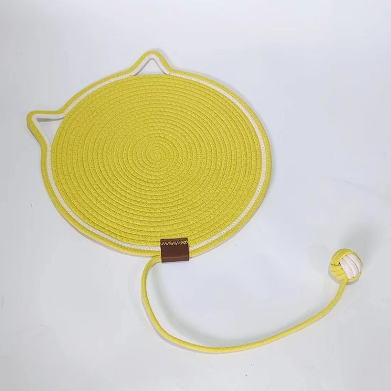 Katzenfummelbrett, Katzenkratzmatte mit süßem Katzenohren-Design, Runde, mit strapazierfähigem Baumwollspielzeugball