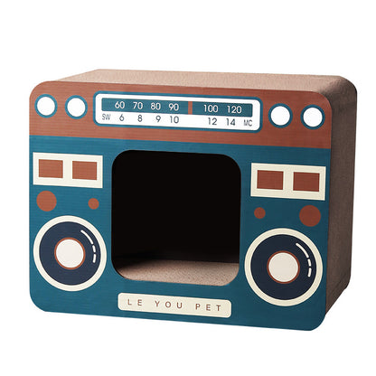 Kratzmöbel Katze, Wellenpappe Kratzbrett für Katzen im Radio und Fernsehdesign, Halboffene Kratzstation für Sicherheit und Komfort