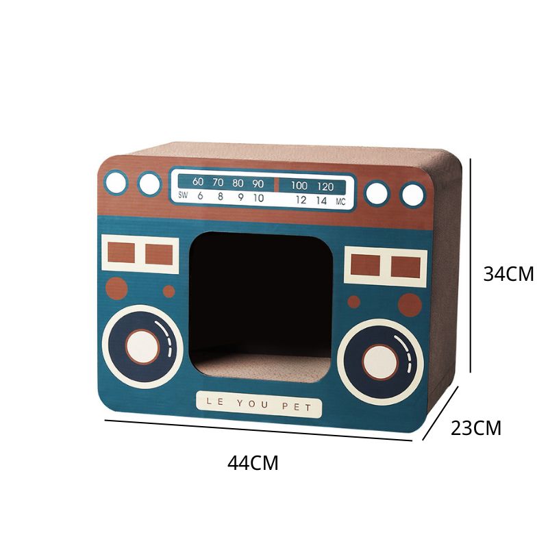Kratzmöbel Katze, Wellenpappe Kratzbrett für Katzen im Radio und Fernsehdesign, Halboffene Kratzstation für Sicherheit und Komfort