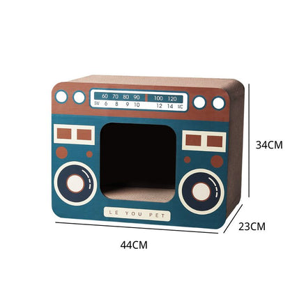 Kratzmöbel Katze, Wellenpappe Kratzbrett für Katzen im Radio und Fernsehdesign, Halboffene Kratzstation für Sicherheit und Komfort