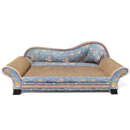 Kratzbrett für Katzen, Sofa-Design Katzenmöbel zum Kratzen und Entspannen, Hochwertiges wellpappmateria, Vintage-Muster, Blau