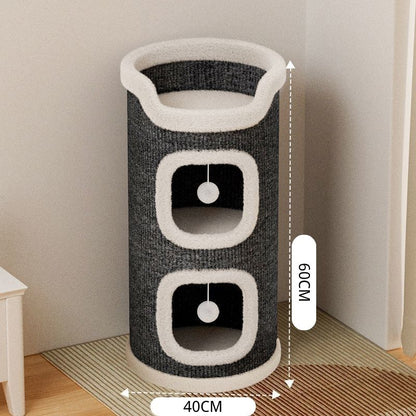 Katzenhöhlen, Mehrschichtig Katzenhaus mit Spielball, Großer Raum für mehrere Katzen, Katzenbett für Indoor-Katzen, Grau