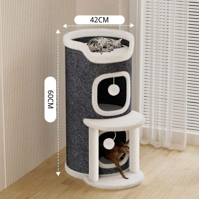 Katzenhöhlen, Mehrschichtig Katzenhaus mit Spielball, Großer Raum für mehrere Katzen, Katzenbett für Indoor-Katzen, Grau