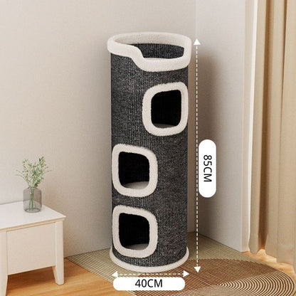 Katzenhöhlen, Mehrschichtig Katzenhaus mit Spielball, Großer Raum für mehrere Katzen, Katzenbett für Indoor-Katzen, Grau