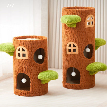 Katzenfummelbrett, Katzenhaus mit Spielball für 2 katzen, Sisal-Kratzbereich, niedliches Baumhaus-Design