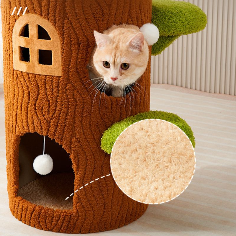 Katzenfummelbrett, Katzenhaus mit Spielball für 2 katzen, Sisal-Kratzbereich, niedliches Baumhaus-Design