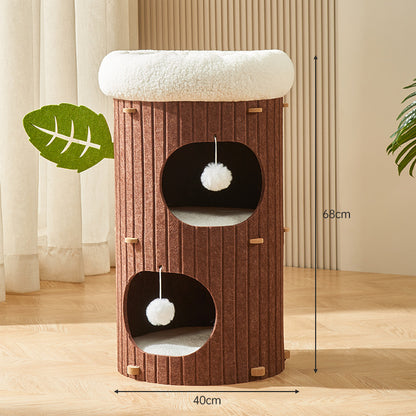 Kratzbrett Katze, Katzenbaum Mehrgeschossiger, Cartoon Baumstamm Design, für Unterhaltung und Krallenpflege, Hellbraun und Dunkelbraun