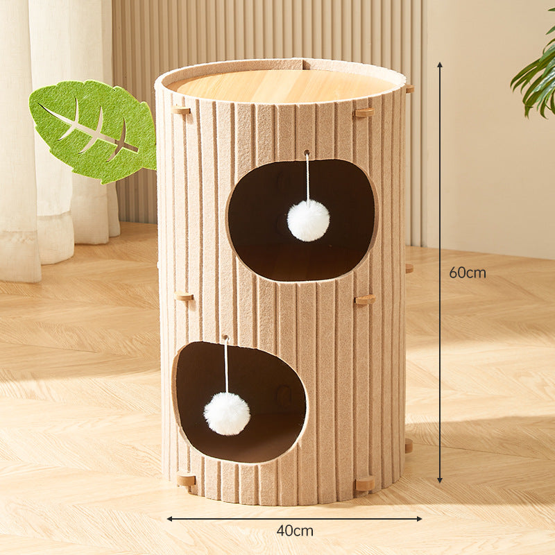 Kratzbrett Katze, Katzenbaum Mehrgeschossiger, Cartoon Baumstamm Design, für Unterhaltung und Krallenpflege, Hellbraun und Dunkelbraun