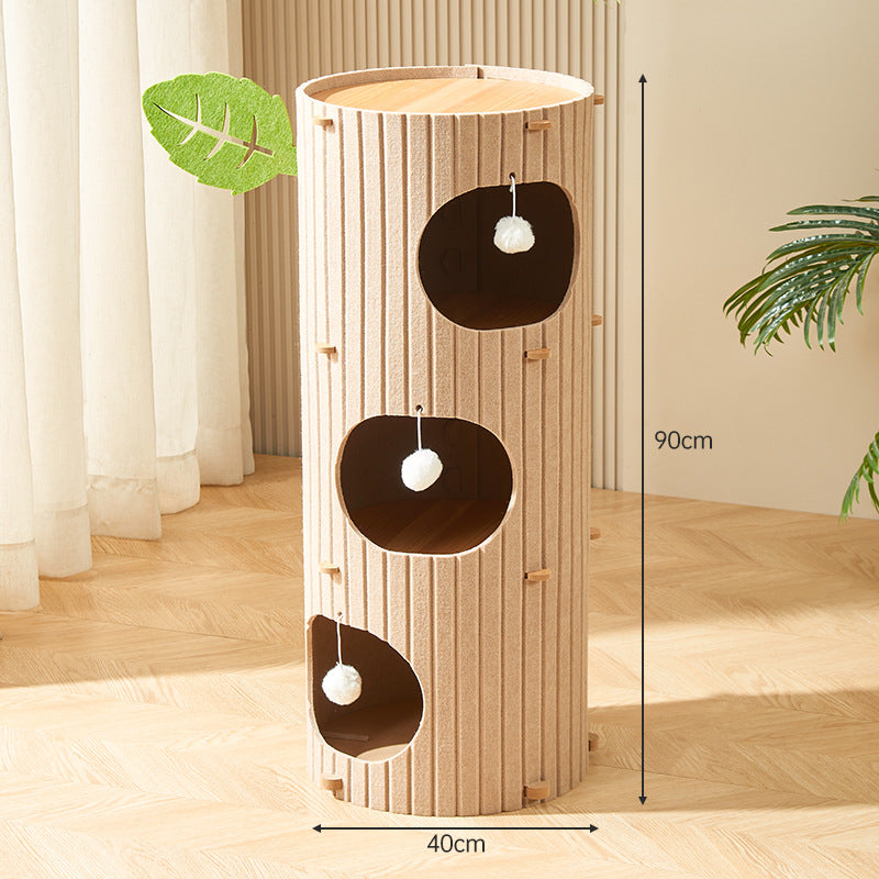 Kratzbrett Katze, Katzenbaum Mehrgeschossiger, Cartoon Baumstamm Design, für Unterhaltung und Krallenpflege, Hellbraun und Dunkelbraun