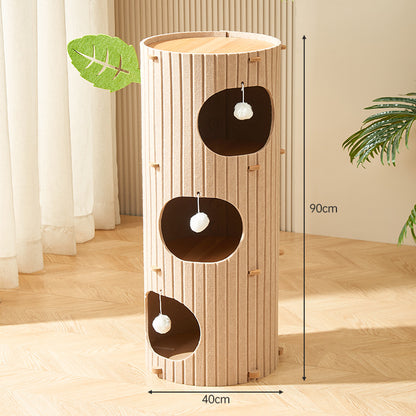 Kratzbrett Katze, Katzenbaum Mehrgeschossiger, Cartoon Baumstamm Design, für Unterhaltung und Krallenpflege, Hellbraun und Dunkelbraun