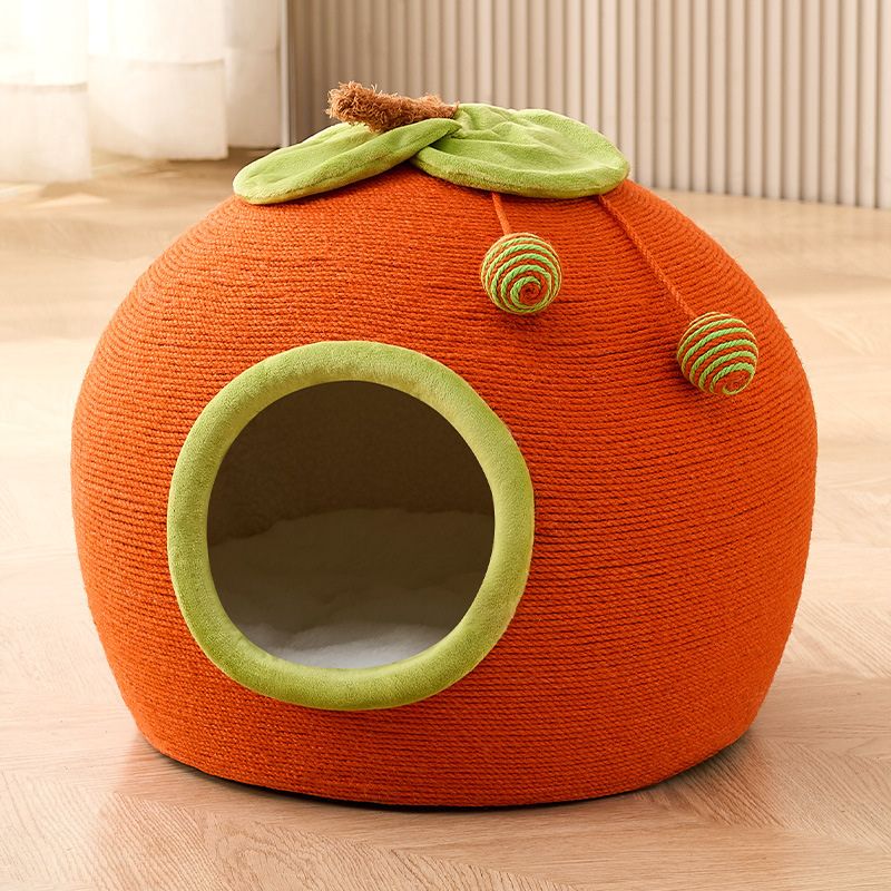 Katzen Kratzbrett, Kratzbaum mit Katzenbett, Niedliches Design in Form einer Persimone, Großes Platzangebot, 42 x 42 x 42cm