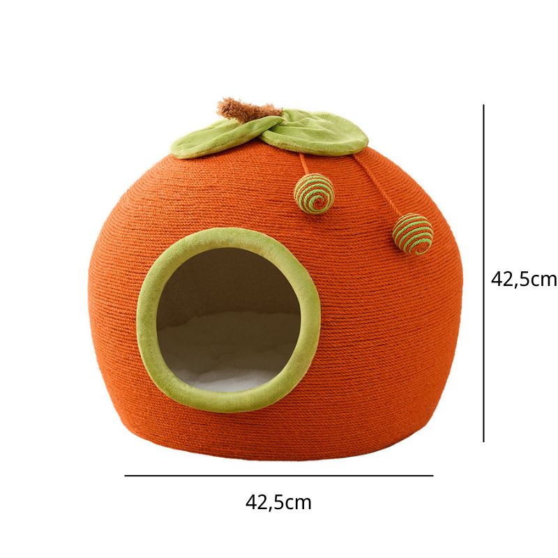 Katzen Kratzbrett, Kratzbaum mit Katzenbett, Niedliches Design in Form einer Persimone, Großes Platzangebot, 42 x 42 x 42cm