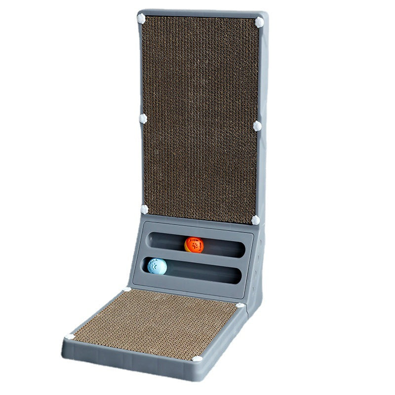 Kratzbrett Katze, Katzen Kratz Ecken mit Spielzeug und Interaktivität, L-förmige, Kratzbrett aus Wellpappe und Kunststoff