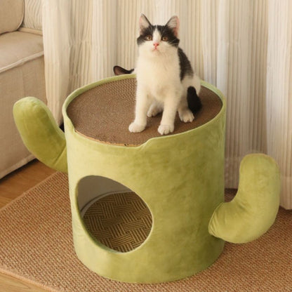 Katzenhöhlen, Halboffene Höhle als Katzenbett, Design im Aussehen eines Kaktus, Robustes Material, 60 x 36 x 35 cm