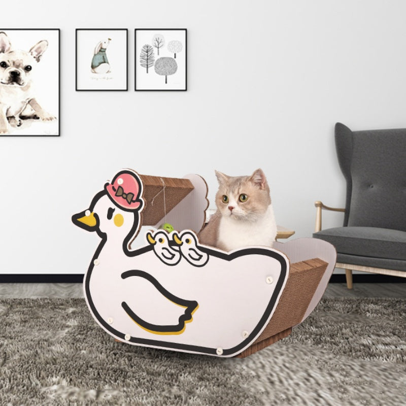 Kratzbrett Katze, Enten-Design, Karton Katzenkratzer mit Glöckchenball, Kratz Wellpappe, Niedlich und Praktisch