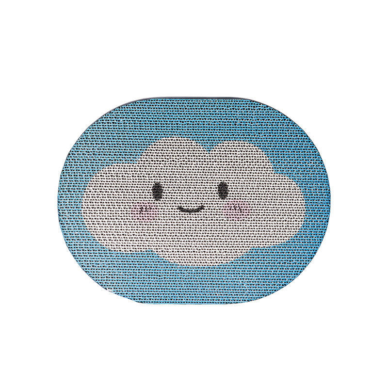 Kratzbrett Katze, Kratzboard aus Wellpappe, Wolken-Design, Blau-Weiß, Für Boden oder Wandmontage