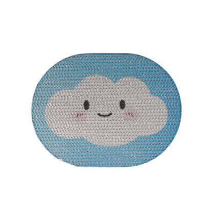 Kratzbrett Katze, Kratzboard aus Wellpappe, Wolken-Design, Blau-Weiß, Für Boden oder Wandmontage