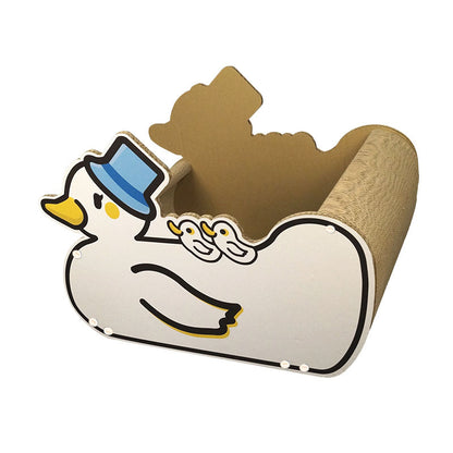 Kratzbrett Katze, Enten-Design, Karton Katzenkratzer mit Glöckchenball, Kratz Wellpappe, Niedlich und Praktisch