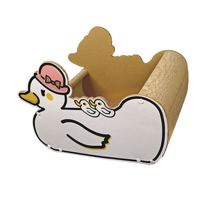 Kratzbrett Katze, Enten-Design, Karton Katzenkratzer mit Glöckchenball, Kratz Wellpappe, Niedlich und Praktisch