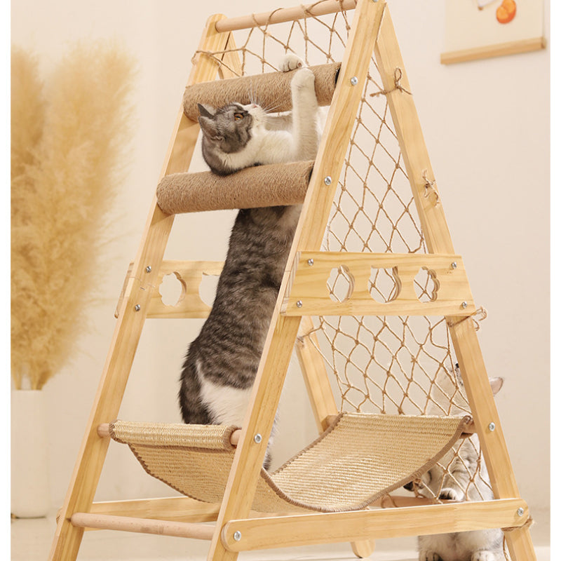 Kratzbrett für Katzen, Kratzmöbel Katze, integriertem Klettergerüst und Dreiecksdesign, 100% Naturmaterialien für Ihr Zuhause
