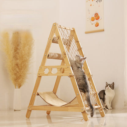 Kratzbrett für Katzen, Kratzmöbel Katze, integriertem Klettergerüst und Dreiecksdesign, 100% Naturmaterialien für Ihr Zuhause