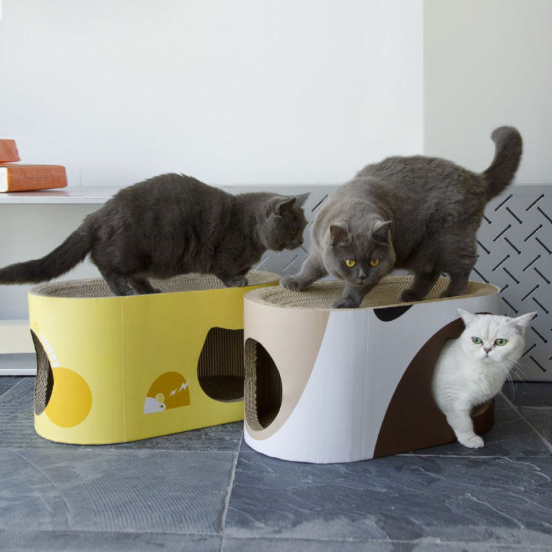 Kratzbrett für Katzen, Doppellagiges ovales Katzenkratzbrett, Katzentunnel und Katzenbett, 57 cm große gewölbte Oberfläche