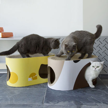 Kratzbrett für Katzen, Doppellagiges ovales Katzenkratzbrett, Katzentunnel und Katzenbett, 57 cm große gewölbte Oberfläche