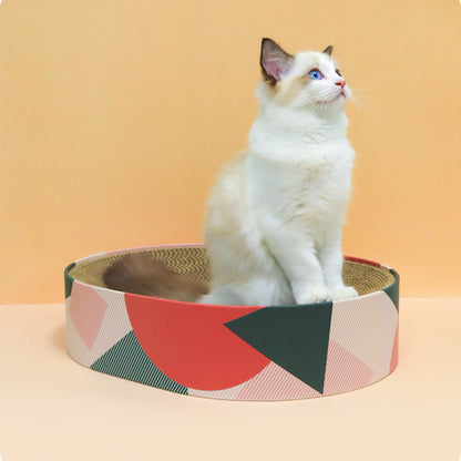 Katzen Kratzpappe, Kratzbrett aus Pappe für Katzen, Ovales Katzenkissen Rest, 2 Designs zur Auswahl