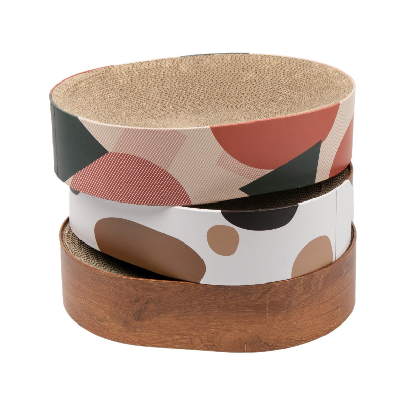 Katzen Kratzpappe, Kratzbrett aus Pappe für Katzen, Ovales Katzenkissen Rest, 2 Designs zur Auswahl