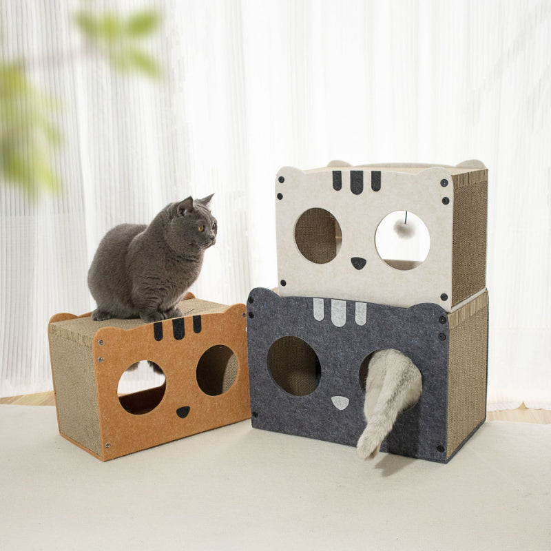 Kratzpappe für Katzen, Interaktives Katzenspielzeug, Karton-Squirrel Design, Standfestes Doppelstöckiges, 39 x 28 x 24cm