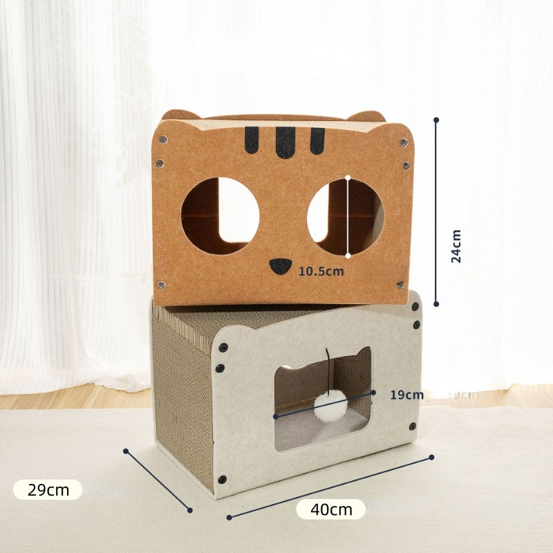 Kratzpappe für Katzen, Interaktives Katzenspielzeug, Karton-Squirrel Design, Standfestes Doppelstöckiges
