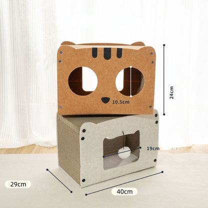Kratzpappe für Katzen, Interaktives Katzenspielzeug, Karton-Squirrel Design, Standfestes Doppelstöckiges