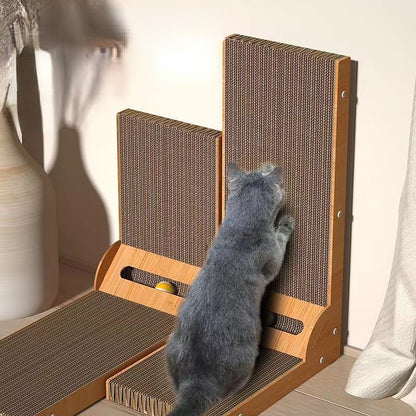 Kratzpappe Katze, Kratzmöbel, L-förmige Kratzfläche für Katzen aus robustem Wellpappmaterial, Platz sparen