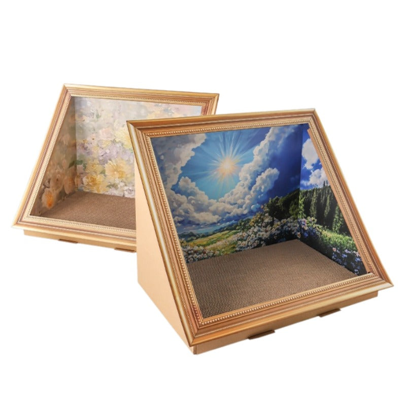 Kratzbrett für Katzen, 3D-Retro Ölgemälde Design, Extra dickes Wellpappe, Geeignet für Katzen unter 7,5 kg, Maximale Komfort