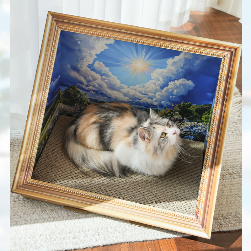 Kratzbrett für Katzen, 3D-Retro Ölgemälde Design, Extra dickes Wellpappe, Geeignet für Katzen unter 7,5 kg, Maximale Komfort
