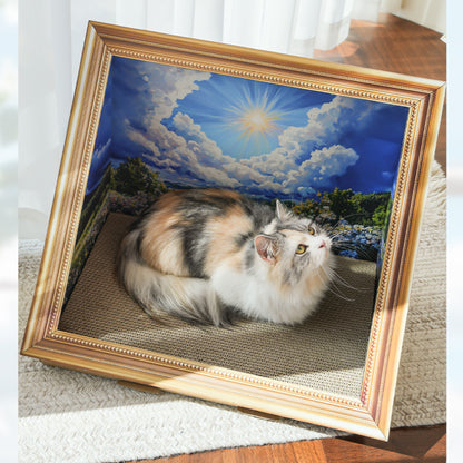 Kratzbrett für Katzen, 3D-Retro Ölgemälde Design, Extra dickes Wellpappe, Geeignet für Katzen unter 7,5 kg, Maximale Komfort
