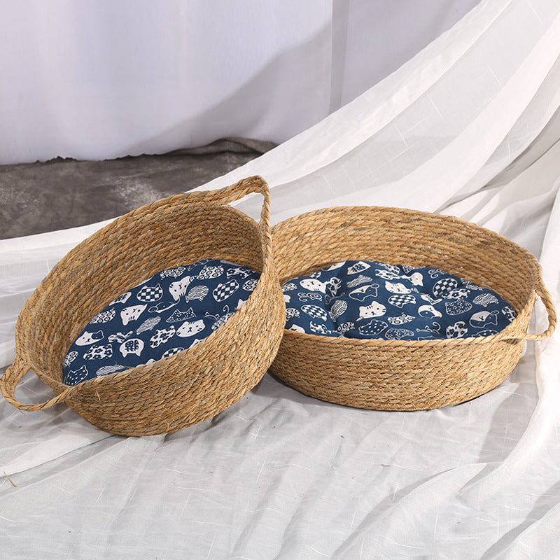 Katzen Kratzpappe, Rattan Katzenbett Weben, Strapazierfähiges Nylonseil, Geeignet für alle Jahreszeiten, Zufällige Farbe