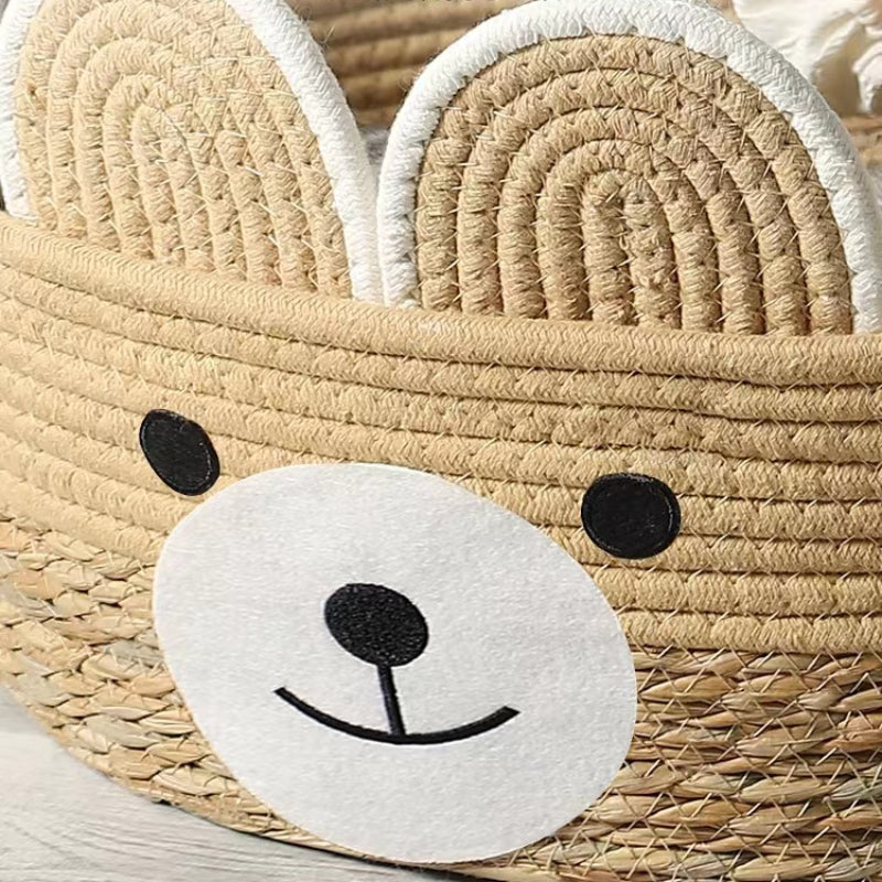 Katzenbett Rattan, Süßer Bär Handgefertigtes, Hochwertiges, Zwei-Ohr-Design, Katzenbett aus Rattan für drinnen und draußen